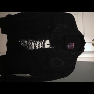 All black distressed jeans jacket